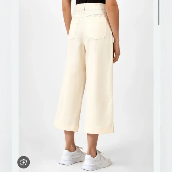 Vince Cropped Wide Leg Pants Cream Linen Blend Culotte Minimalist Size 6 - Picture 2 of 11